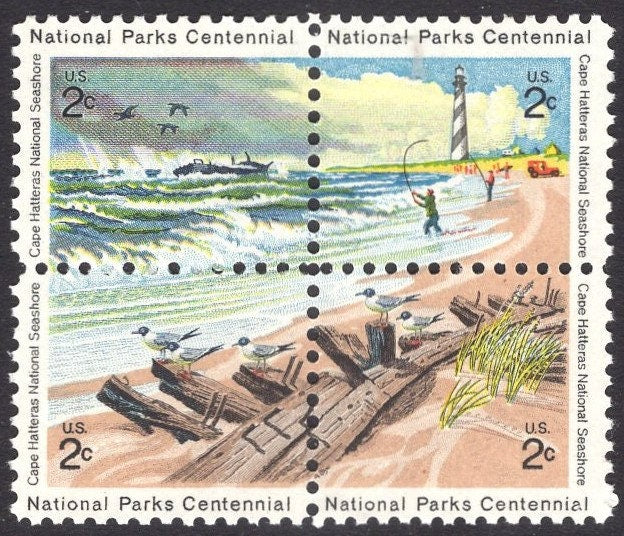 40 CAPE HATTERAS Stamps -10 Blocks- Lighthouse Sea Shore Ship Gulls Bright Postage Stamps - Vintage 1970 Stock# 1448-51