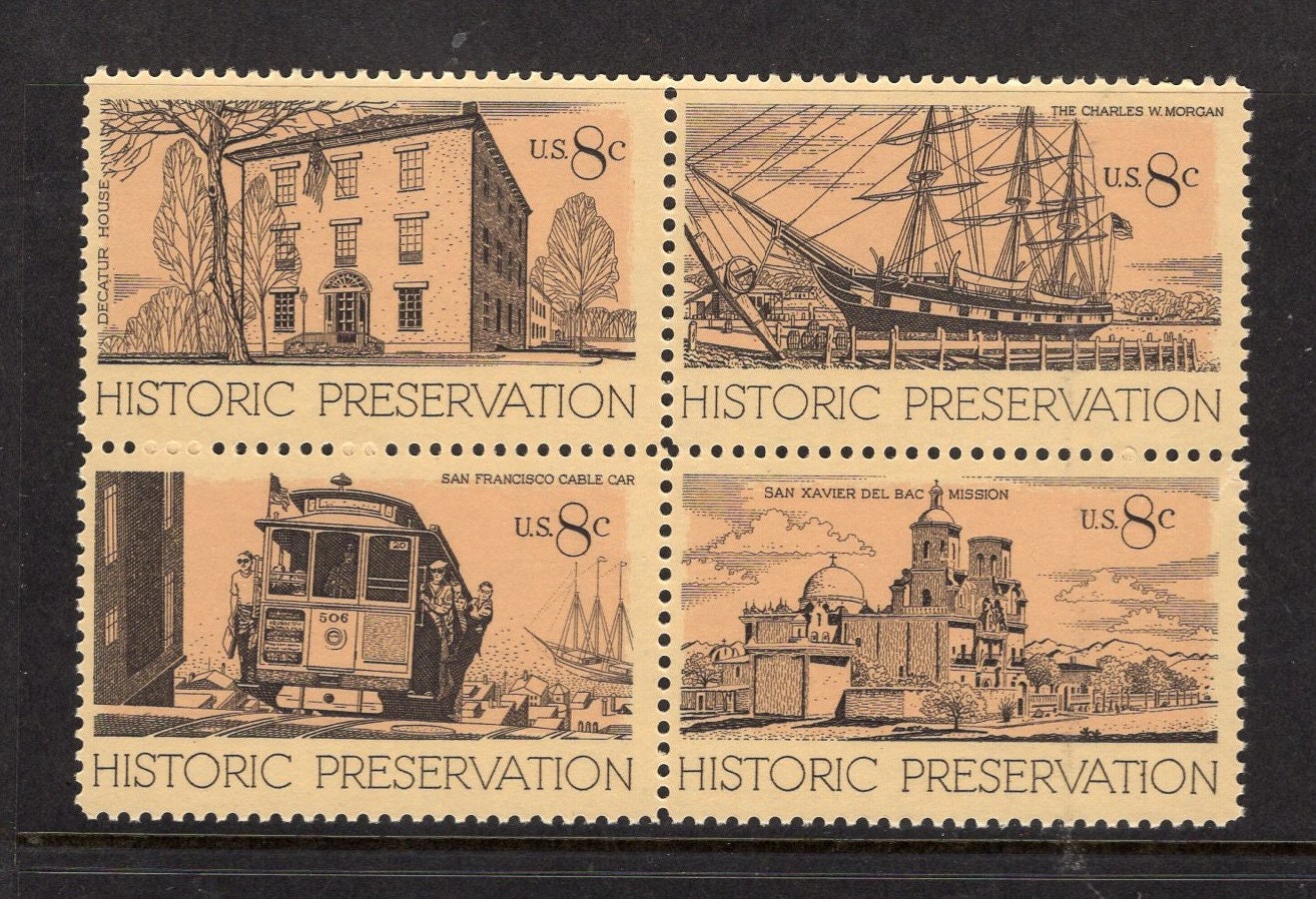 8 HISTORIC PRESERVATION Cable Car Whaling Stamps - Unused Fresh Bright USA Postage - Vintage 1971 - Stock# 1440