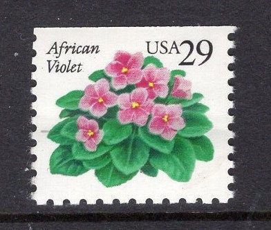 10 AFRICAN VIOLET Bright, Fresh USA Postage Stamps - Vintage 1991 - Stock# 2486 ping