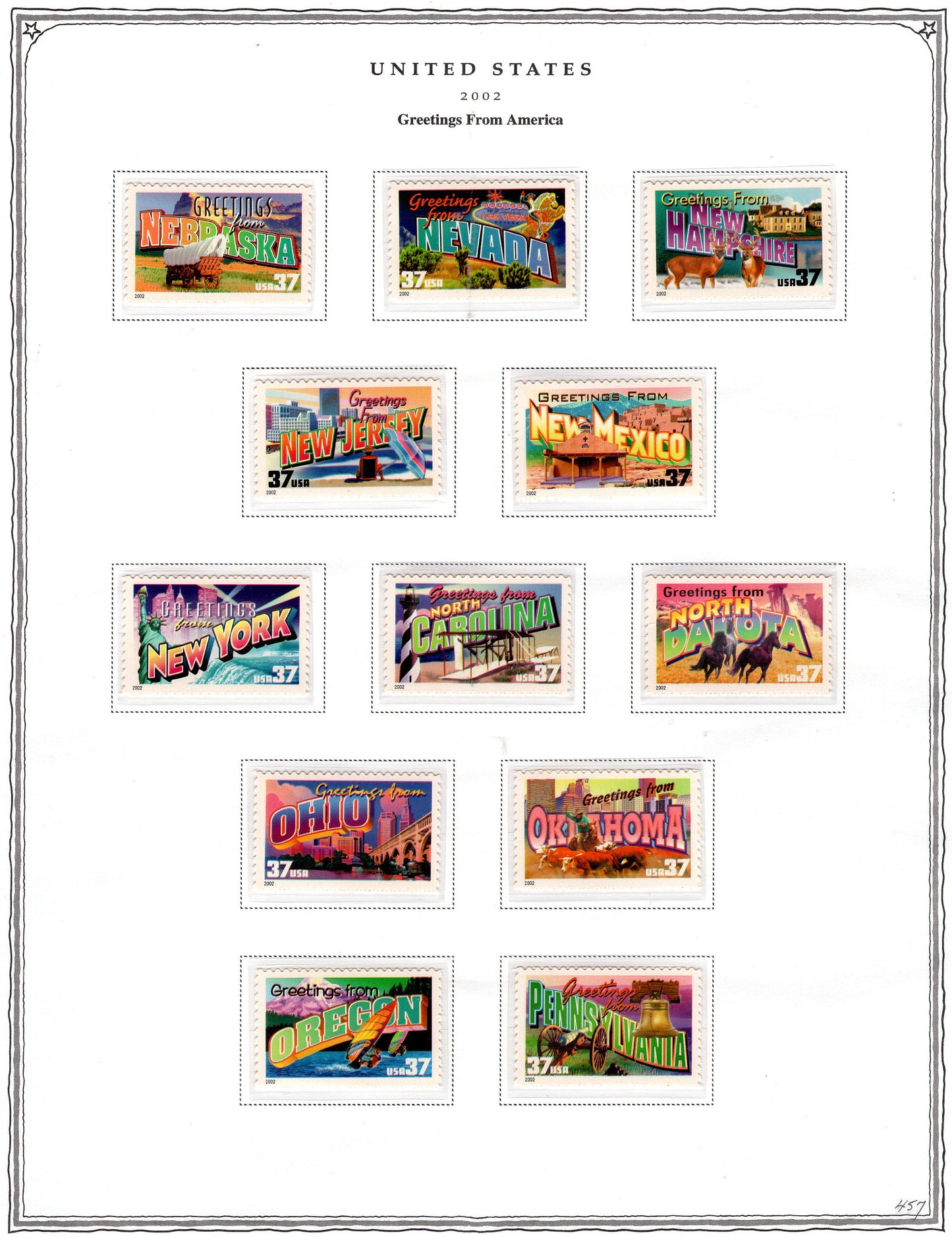 50 GREETINGS AMERICA Different 37c Postcard Style Unused Fresh USA Postage Stamps - Vintage 2002 - Stock# 3696