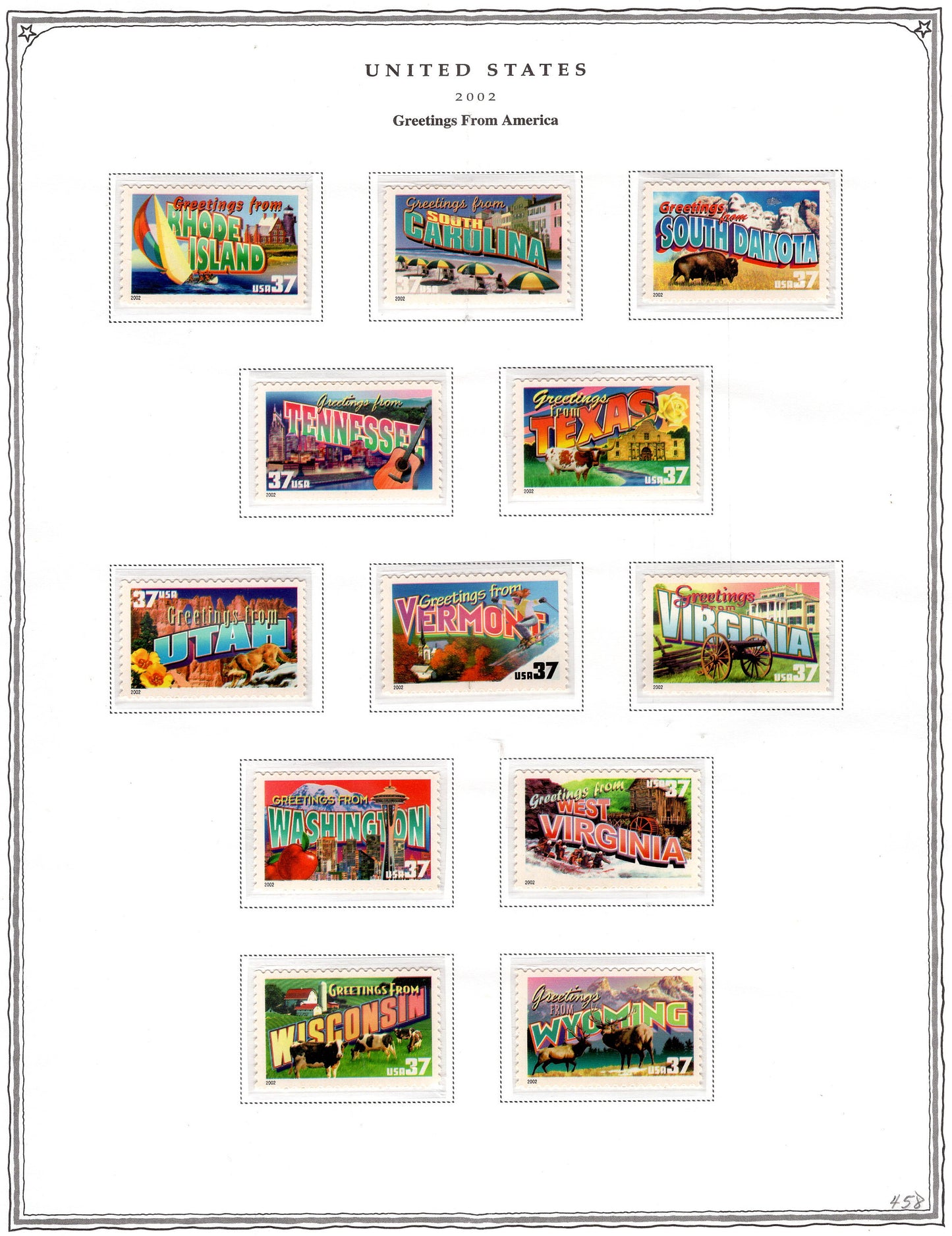 50 GREETINGS AMERICA Different 37c Postcard Style Unused Fresh USA Postage Stamps - Vintage 2002 - Stock# 3696