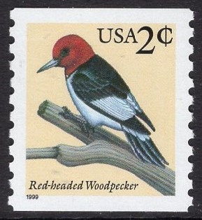 10 RED-HEADED WOODPECKER on a Branch Bright Unused Usa Postage Stamps - Quantity Available - Vintage 1996 - Stock# 3032