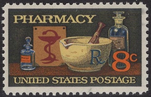 10 PHARMACY MORTAR PESTLE Chemistry Unused Fresh Bright USa Postage Stamps Quantity Available - Vintage 1972 - Stock# 1473