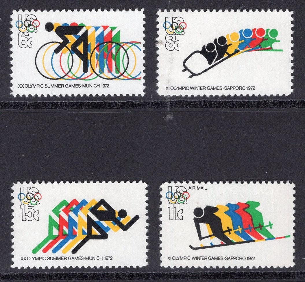 12 STYLIZED OLYMPIC Stamps (3 each) Bright Unused Usa Postage Stamps - Quantity Available - Vintage 1972 - Scott 1460-62+C85