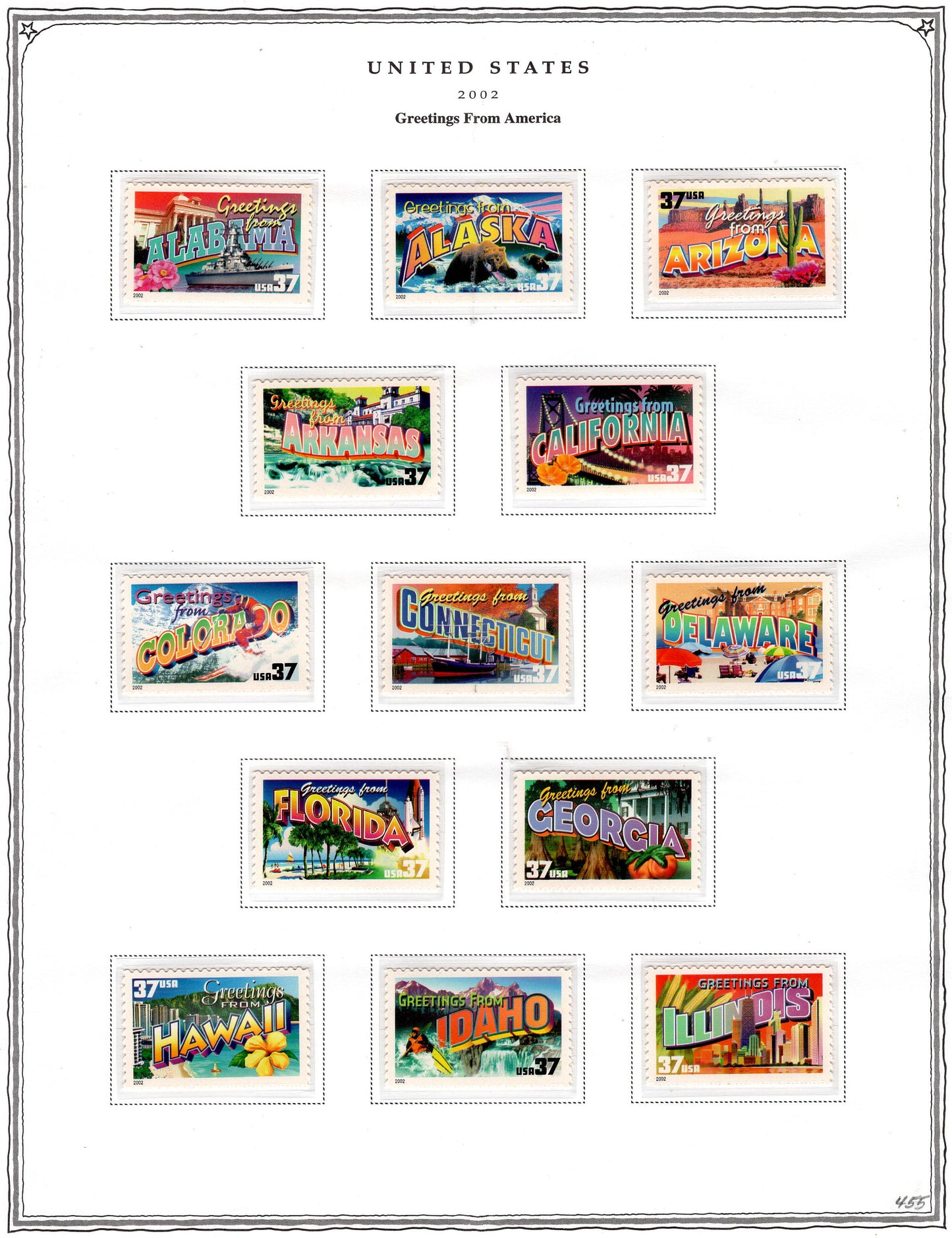50 GREETINGS AMERICA Different 37c Postcard Style Unused Fresh USA Postage Stamps - Vintage 2002 - Stock# 3696