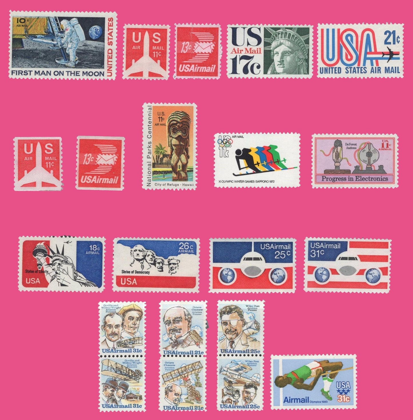 AIRPLANE AIRMAIL Usa COMPLETE Collection of 40 Unused Fresh Stamps issued between 1960//1979 - Stock# C57,C59- 97