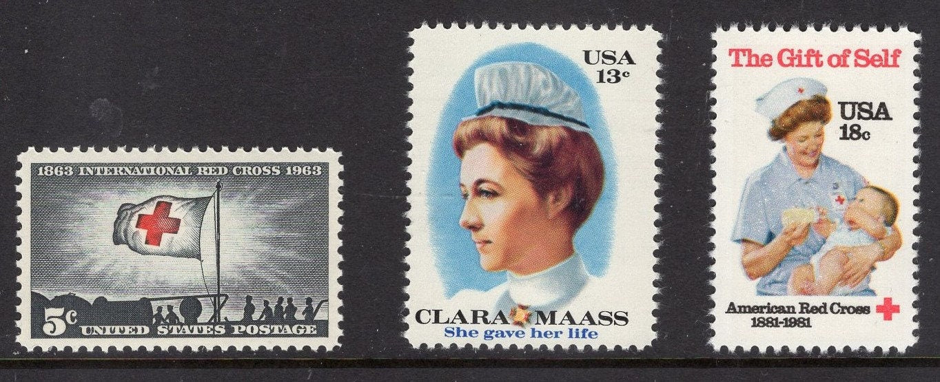 1 NURSING Basic RED CROSS 7 Stamp Collection - Barton Maas Bright, fresh mint Usa Postage Stamps - 1931-81 Stock# 702//1910