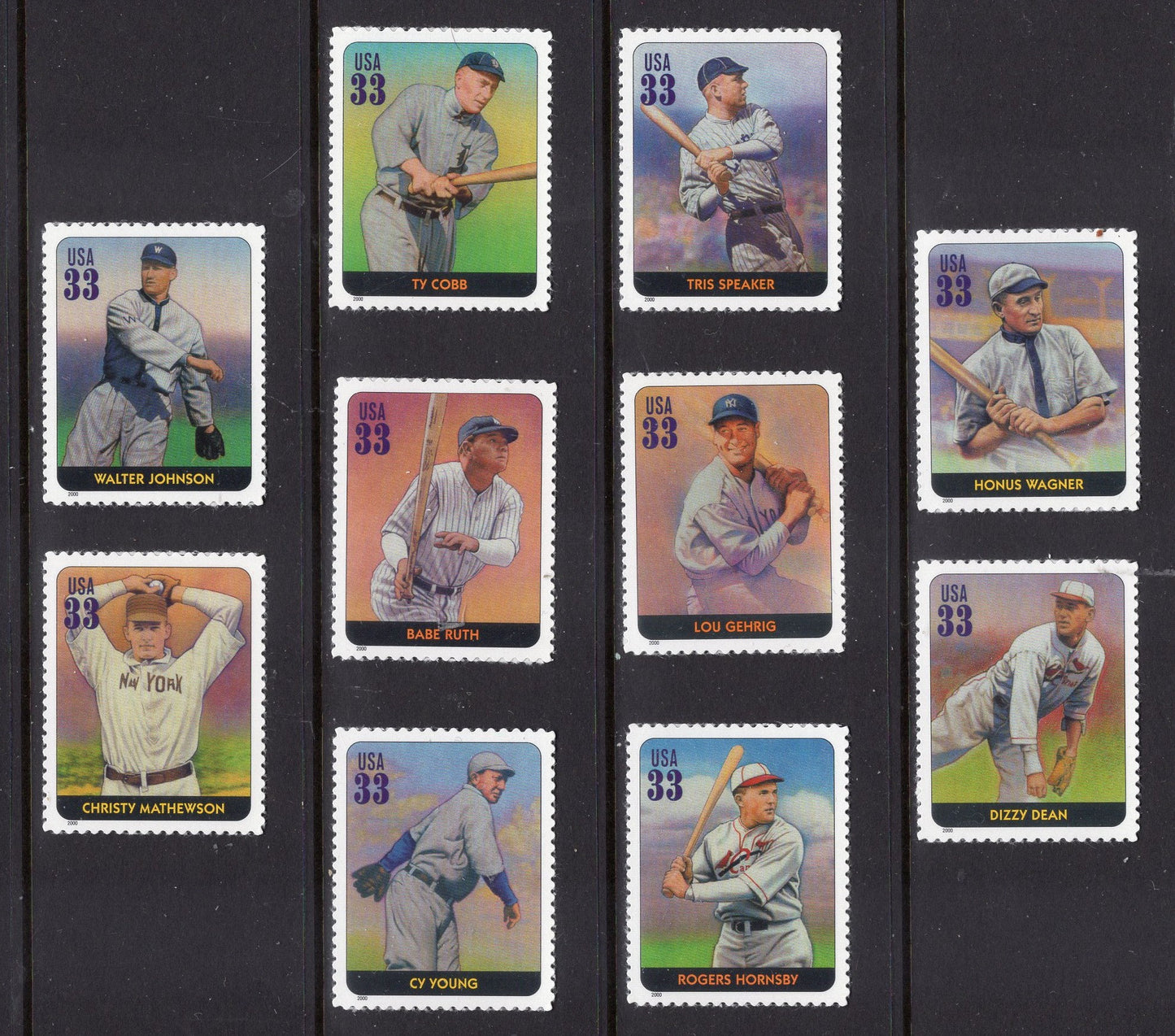 10 BASEBALL HALL of FAME Classic Players Ruth Cobb Young ++ Unused Fresh Usa Postage Stamps - Vintage 2000 - Stock# 3408 ping