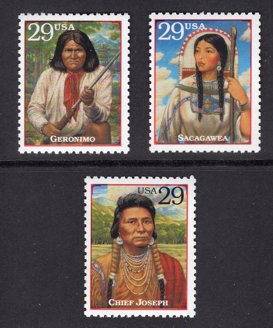 4 NATIVE AMERCAN INDIANS Geronimo Sacagawea Chief Joseph Culture Fresh Mint Unused USa Postage Stamps-Vintage 1994