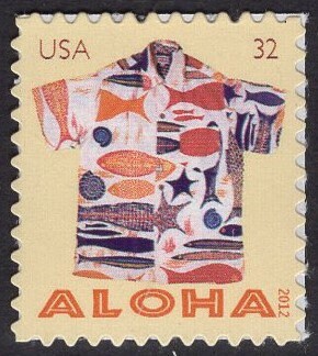 5 HAWAII ALOHA Different SHIRTS see 5 scans Surfers Flowers Shells Fish- Unused Fresh, Bright Stamps- Vintage 2012 Stock#4597