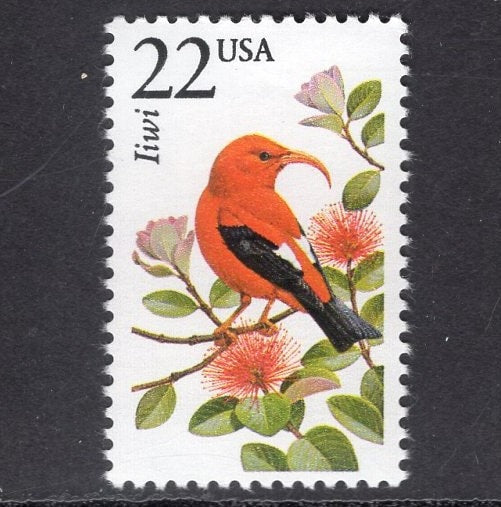10 IIWI HAWAII SONGBIRD Scarlet Bird USa Stamps Unused, Bright and Post Office Fresh - Vintage 1987 - Stock# 2311