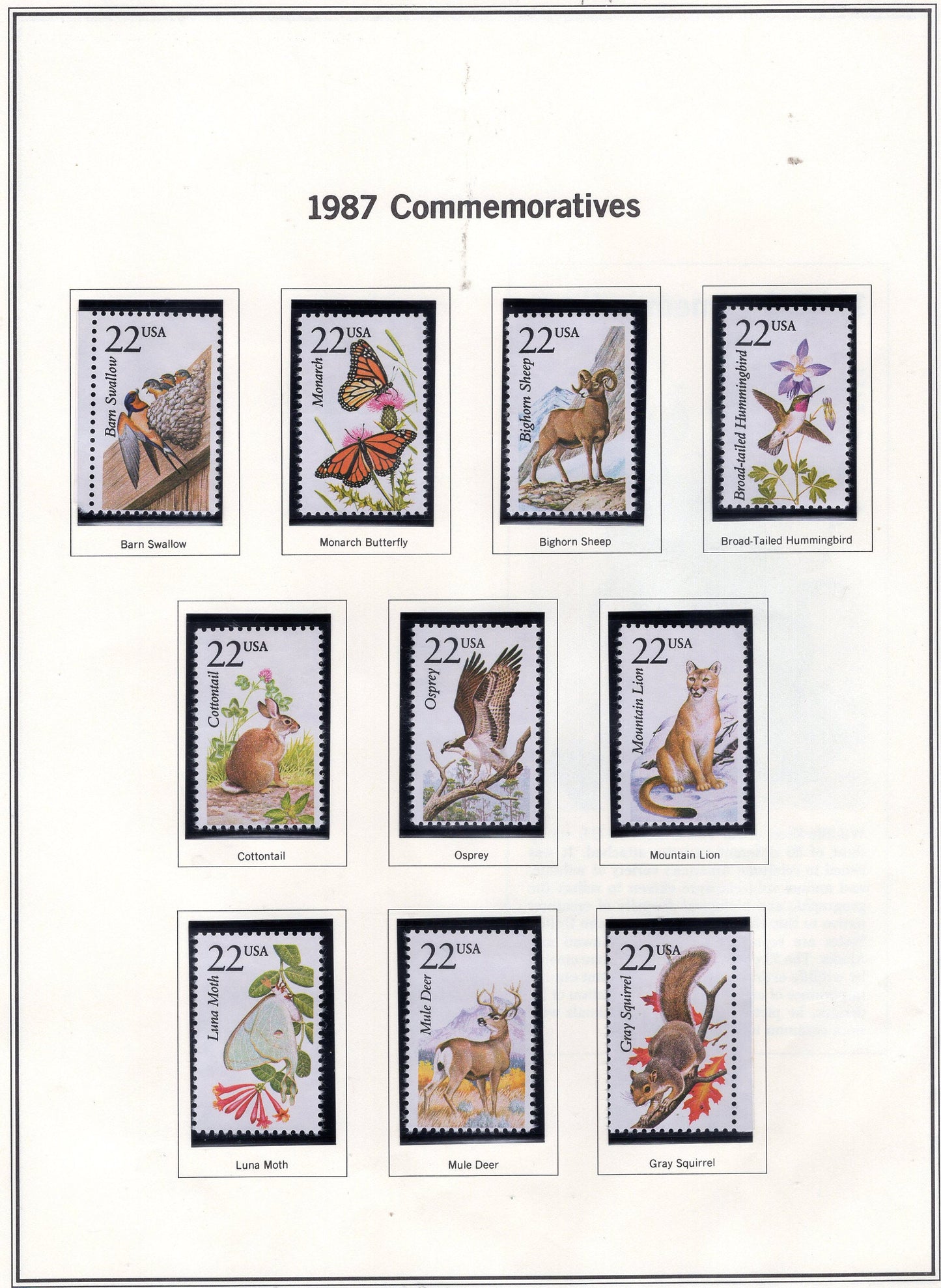 50 WILDLIFE of NORTH AMERICA Different Stamps See 5 Scans Birds Fish Butterflies Fresh Bright Usa -1987 - Stock#2286