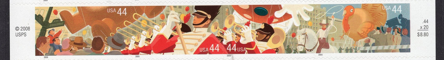 8 THANKSGIVING PARADE Stamps in Strip of 4 or 4 Singles (as you wish) Fresh Bright USA Stamps - Vintage 2009 - Stock# 4417