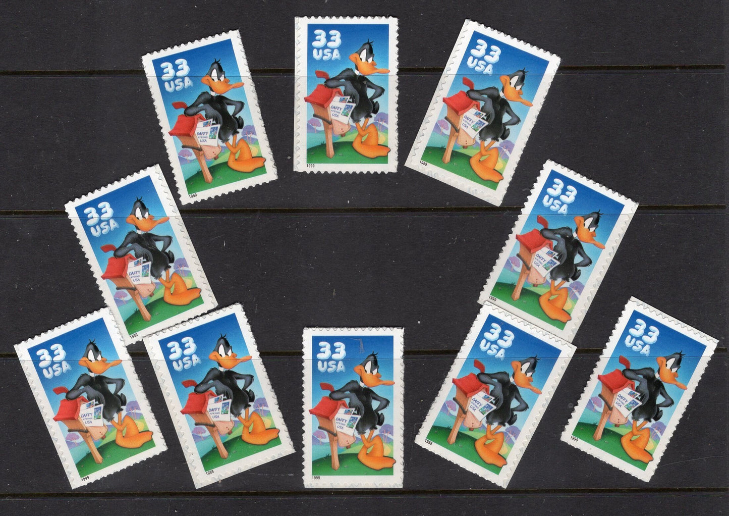 10 DAFFY DUCK LOONEY Tunes Stamps Mailbox Bright, Bright Unused USa Postage Stamps -Vintage 1999 - Stock# 3306 ping