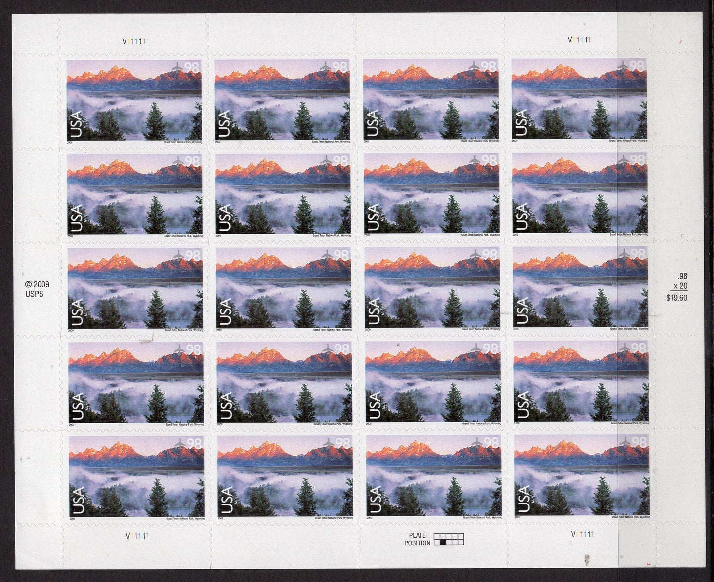 GRAND TETON PARK Wyoming Sheet of 20 Scenic Usa Landscapes Stamps - Unused, Fresh, Bright - Vintage 2009 - Stock# C147 M