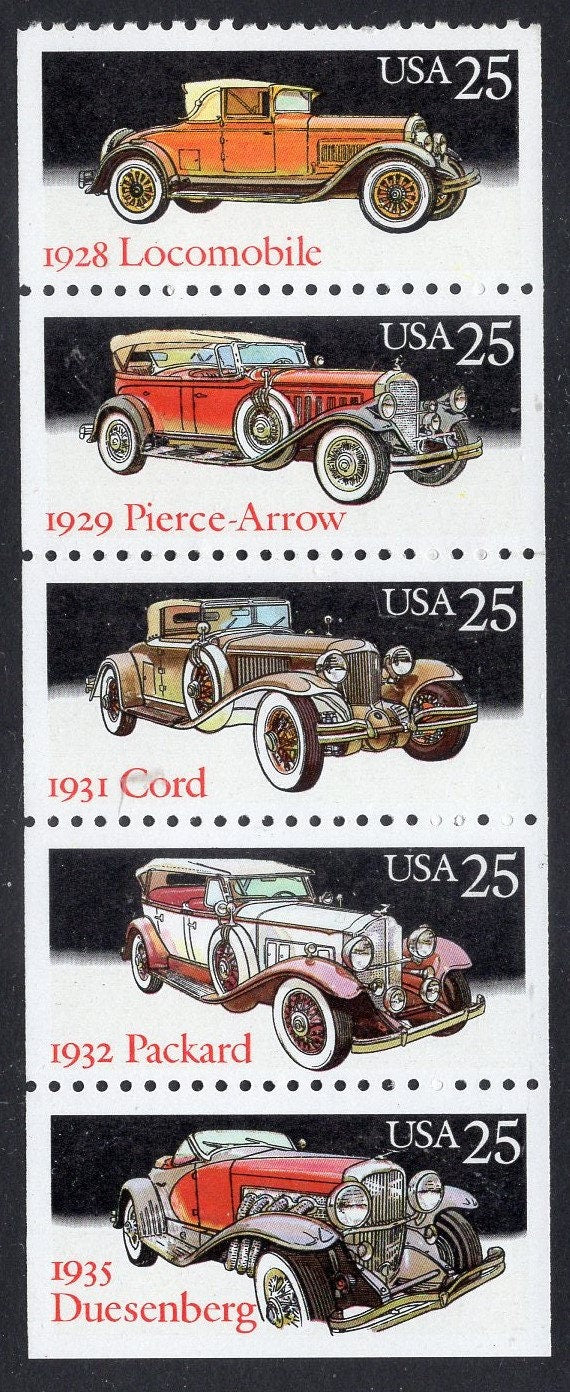 10 CLASSIC CARS PACKARD Cord Duesenberg Pierce Arrow Locomobile Unused Fresh Bright Usa Stamps - Vintage 1988 - Stock# 2381