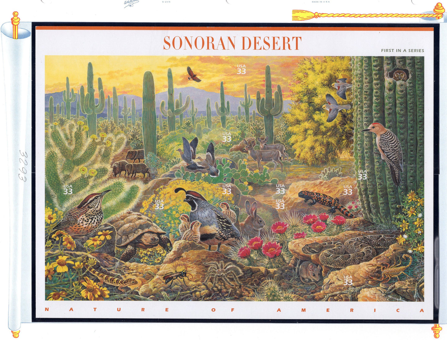 SONORAN DESERT SCENE Sheet of 10 - Nature of America Series #1 of 12 - Fresh Bright Beautiful - Vintage 1999 -Stock# 3293