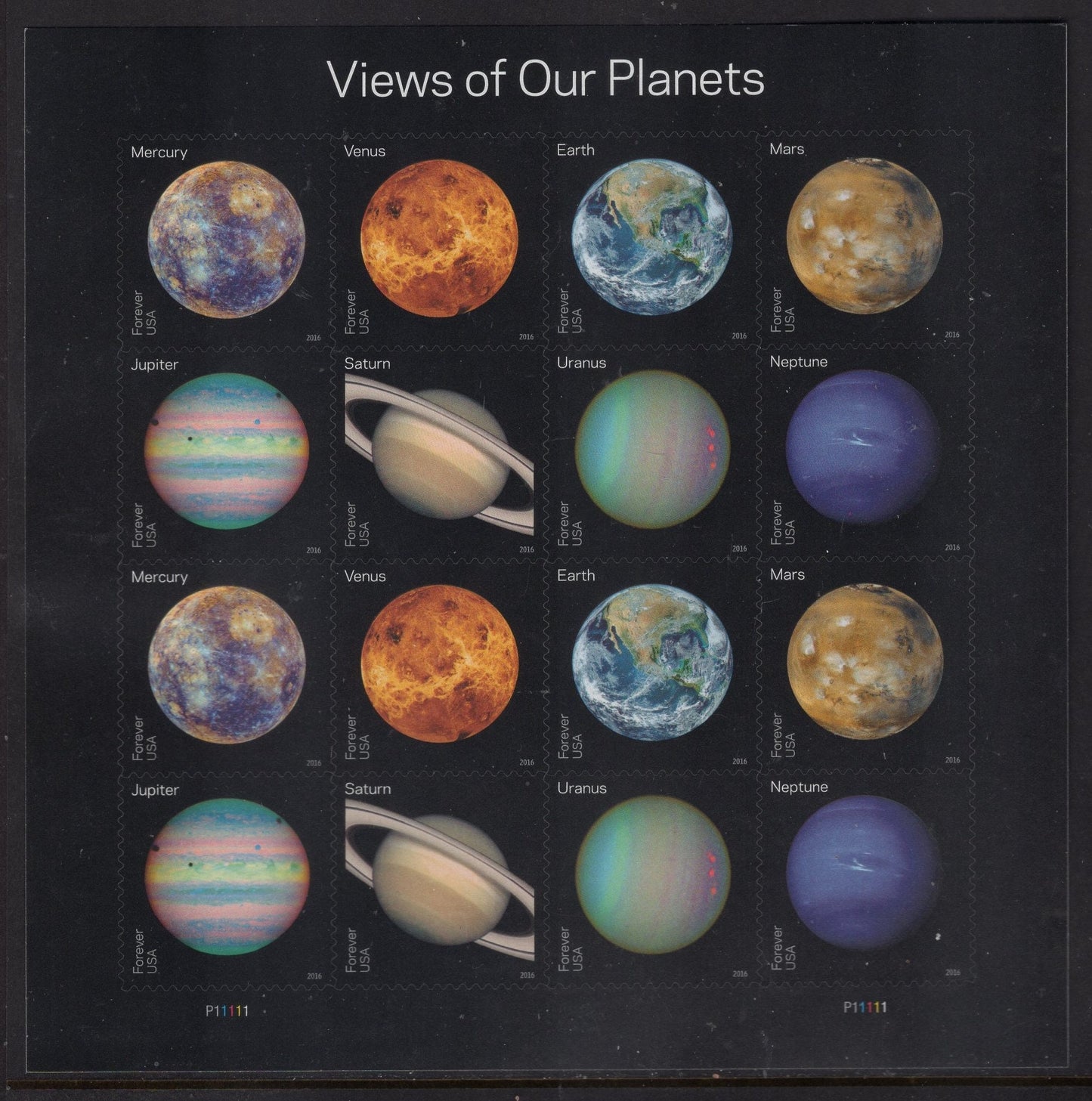 VIEWS of our PLANETS Forever Sheet of 16 Stamps Venus Earth Mars Saturn Jupiter - Bright Fresh - Vintage 2016 - Stock# 5069 M