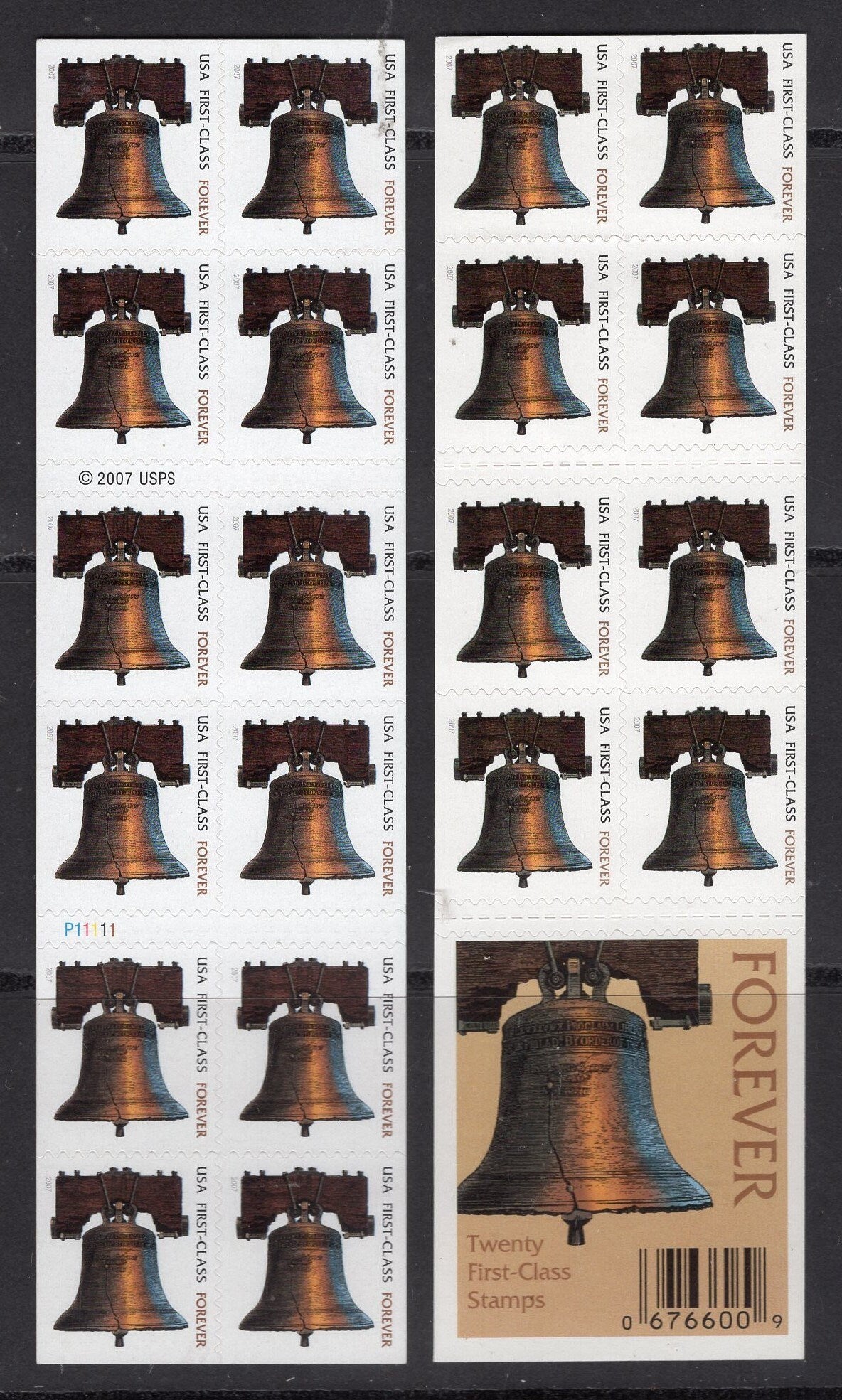 LIBERTY BELL 20 FOREVER Stamps in 2-Sided Booklet - Bright USa Stamps - Vintage 2007-09 -Stock# 4125 Type