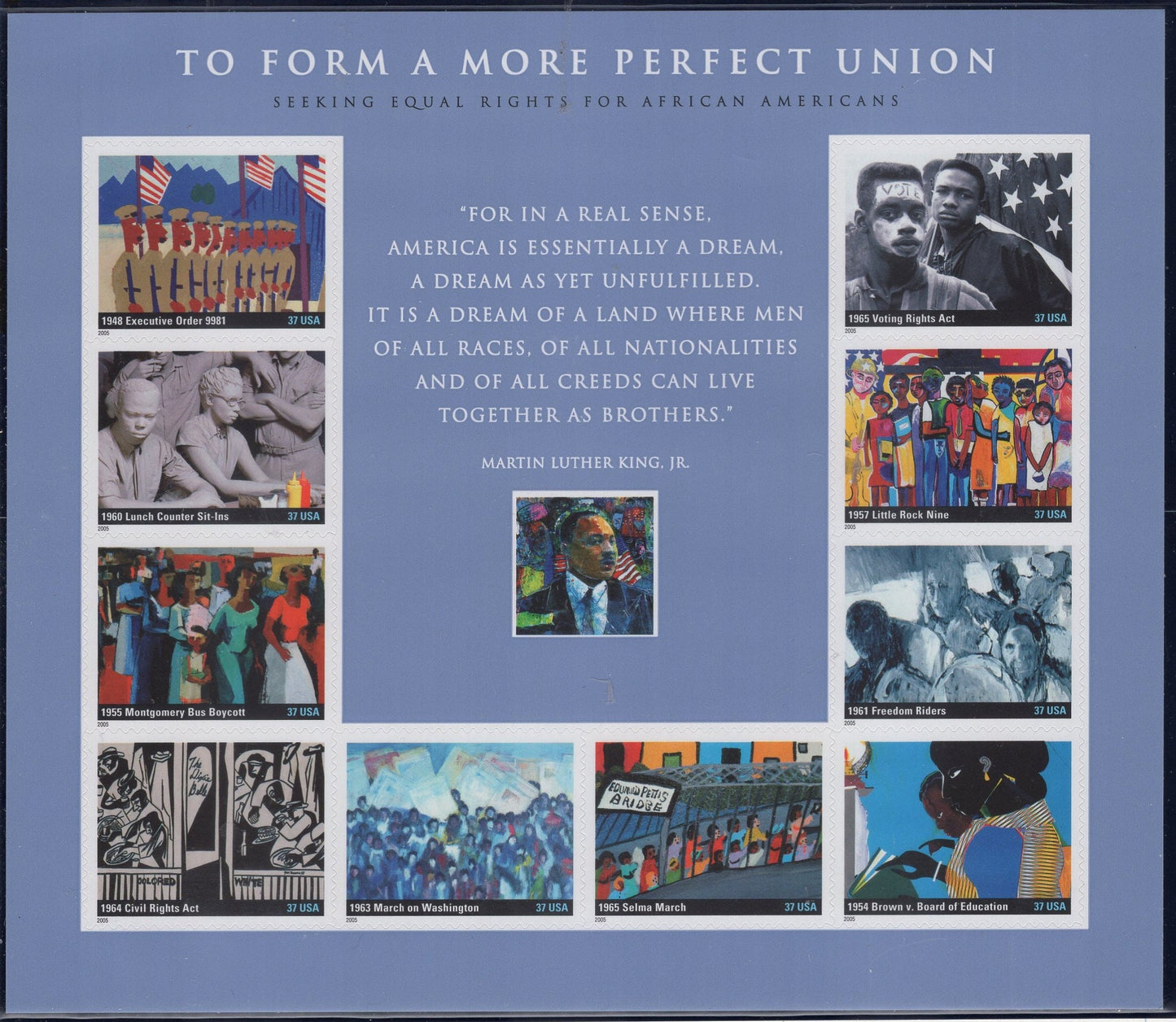 To FORM a MORE PERFECT Union Decorative Sheet of 10 Stamps Dr. King Black Americans Heritage Stock# 3937
