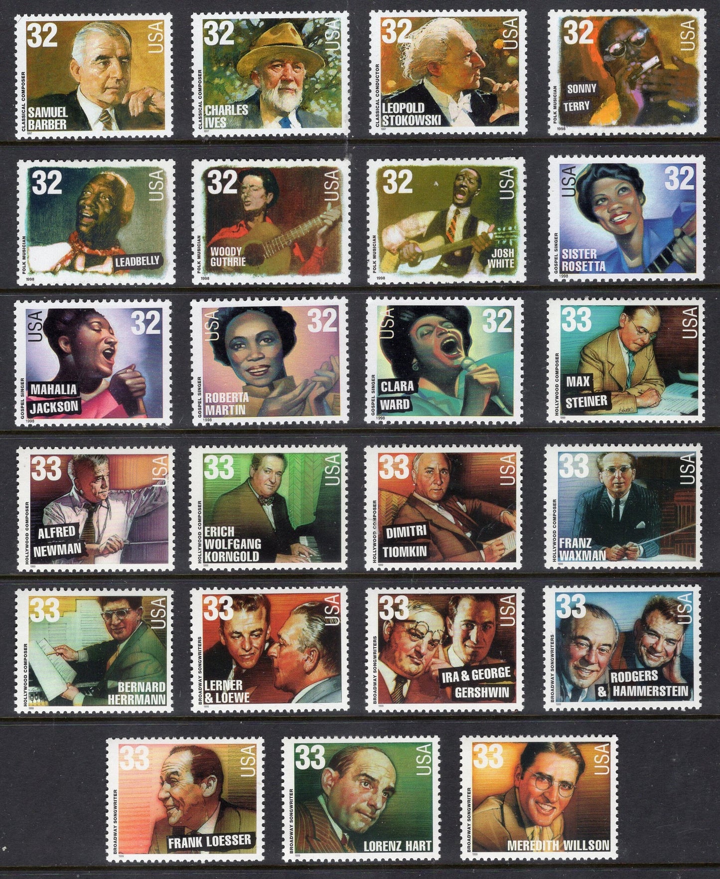 LEGENDS of AMERICAN MUSIC Complete Collection of 79 Unused Fresh Bright Stamps Jazz Opera - Vintage 1993/1999 - Stock# 2721 C