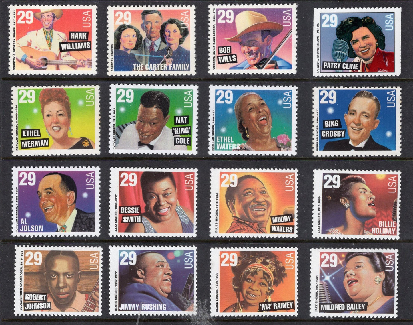 LEGENDS of AMERICAN MUSIC Complete Collection of 79 Unused Fresh Bright Stamps Jazz Opera - Vintage 1993/1999 - Stock# 2721 C