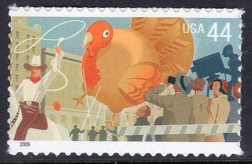 8 THANKSGIVING PARADE Stamps in Strip of 4 or 4 Singles (as you wish) Fresh Bright USA Stamps - Vintage 2009 - Stock# 4417