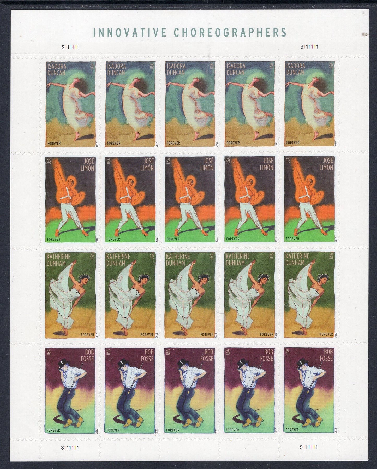 INNOVATIVE CHOREOGRAPHY DUNCAN Dunham Fosse Limon Sheet of 16 Stamps - Bright Fresh - Vintage 2012 - Stock# 4698 M