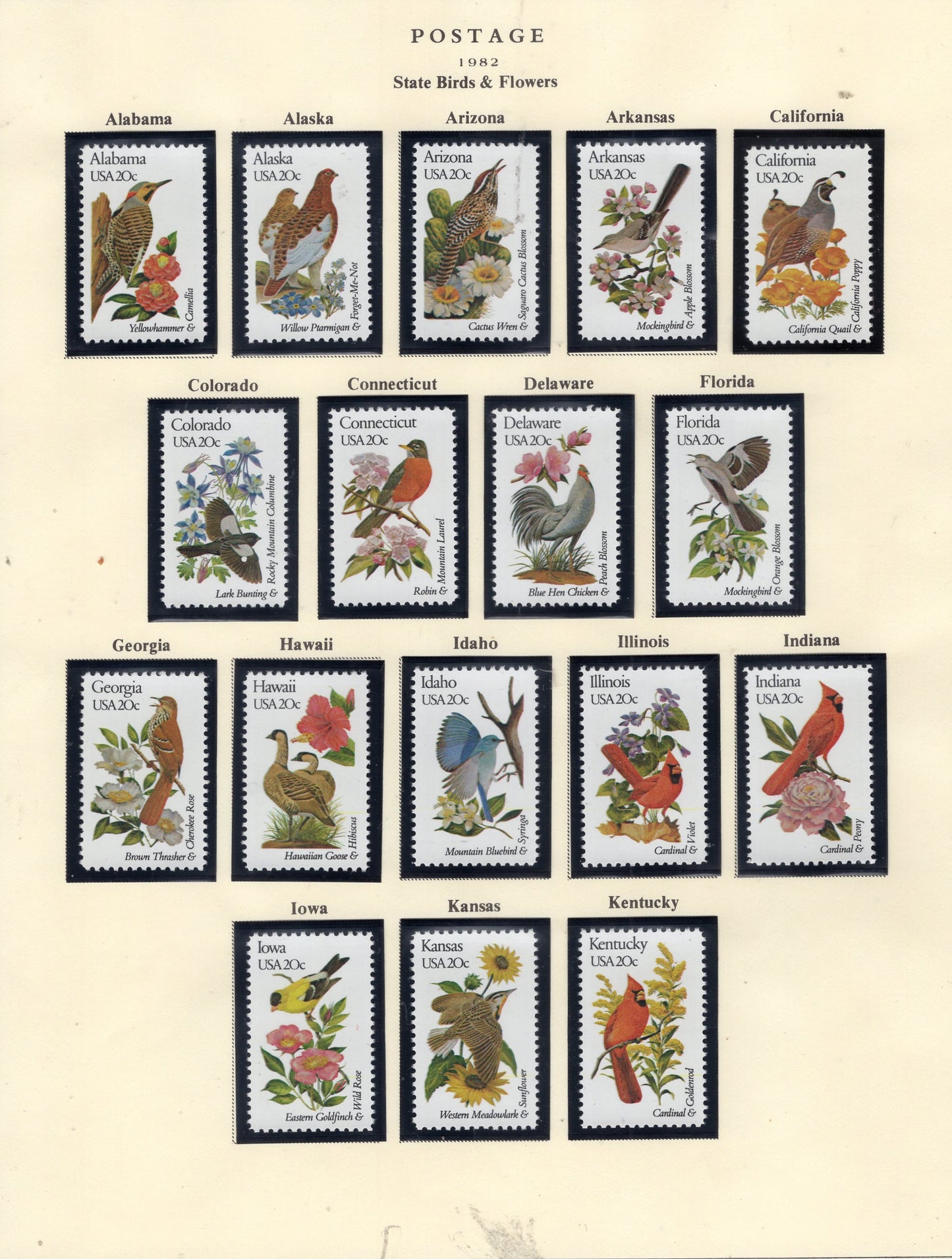 50 STATE BIRDS FLOWERS - All Different Stamps - Please See the 3 Scans Fresh Bright Usa -Vintage 1982 - 1953 w/ Tracking