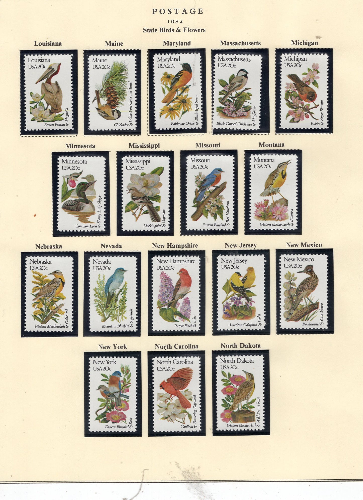 50 STATE BIRDS FLOWERS - All Different Stamps - Please See the 3 Scans Fresh Bright Usa -Vintage 1982 - 1953 w/ Tracking