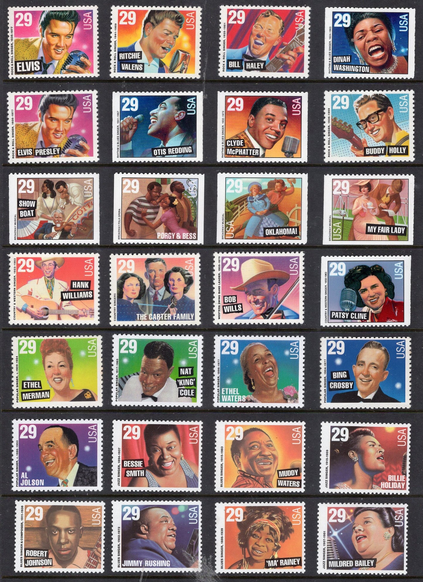 LEGENDS of AMERICAN MUSIC Complete Collection of 79 Unused Fresh Bright Stamps Jazz Opera - Vintage 1993/1999 - Stock# 2721 C