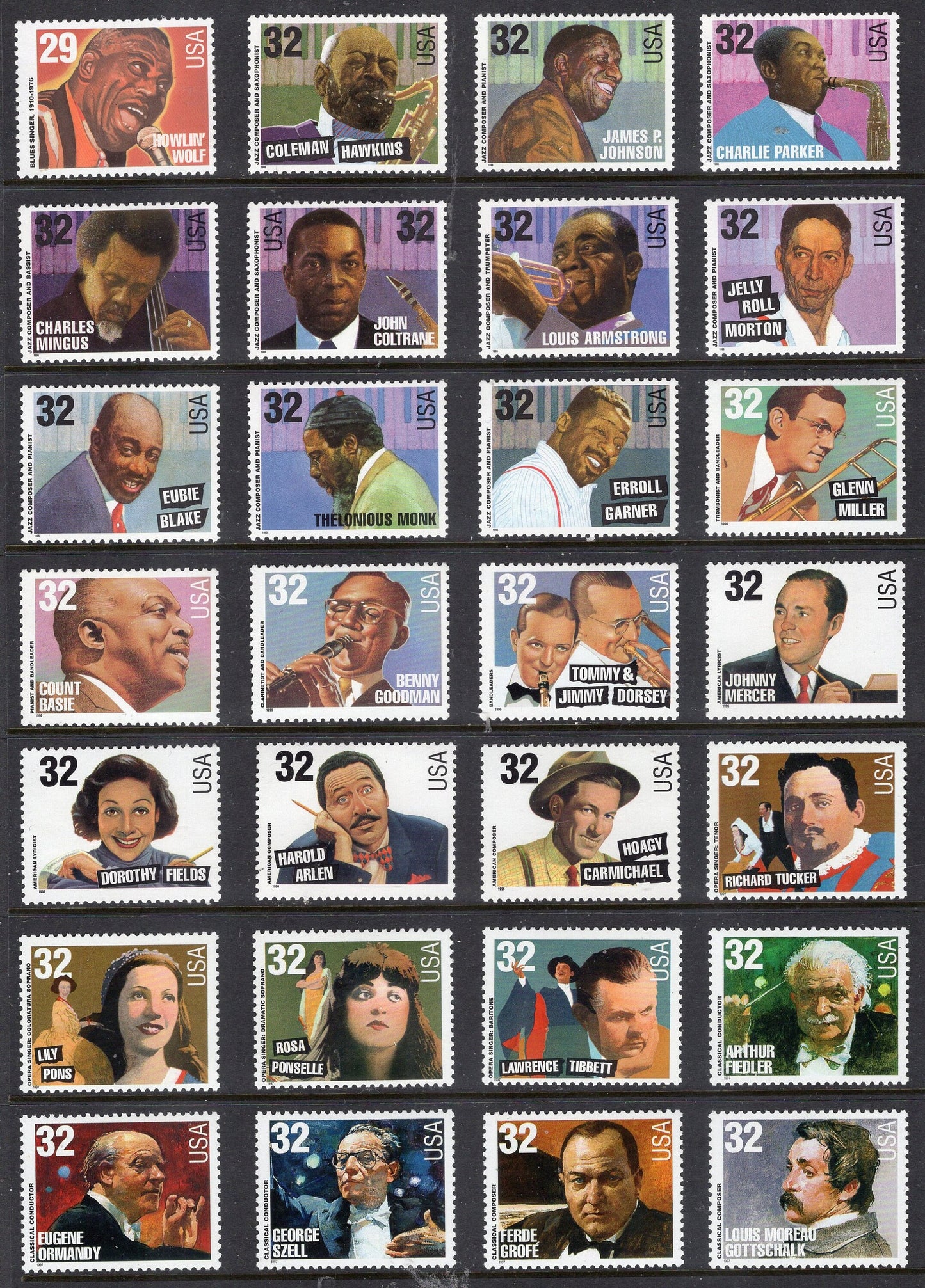 LEGENDS of AMERICAN MUSIC Complete Collection of 79 Unused Fresh Bright Stamps Jazz Opera - Vintage 1993/1999 - Stock# 2721 C