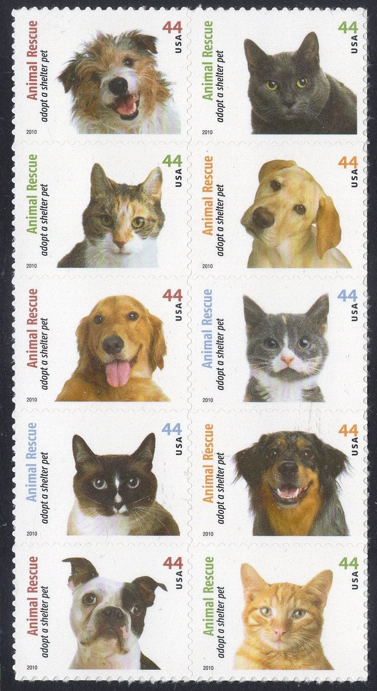 ANIMAL PET RESCUE Cats Dogs Adopt Adoption Decorative Sheet of 20 44c Stamps - Vintage 2010 - Stock# 4451 B