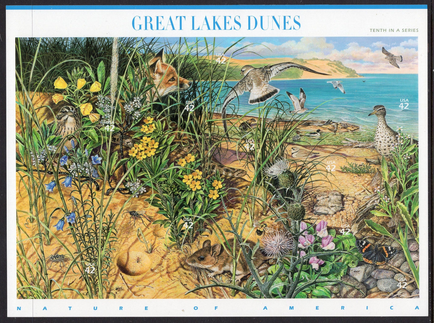 GREAT LAKES DUNES Beautiful Sheet of 10 - Nature of America Series #10 of 12 - Fresh Bright