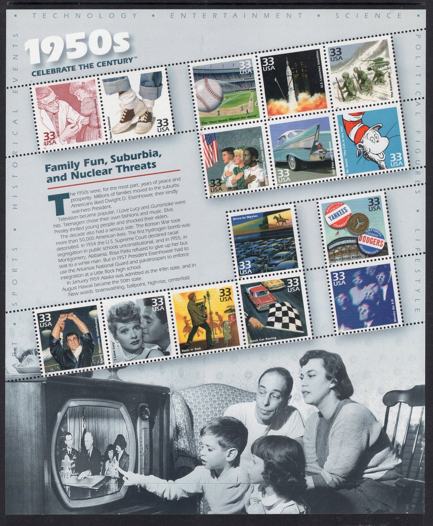 CELEBRATE the CENTURY 10 Lovely SHEETS Showing 150 Important Events Scenes 20th Century - Vintage 1998-2000 Stock# 3182-91