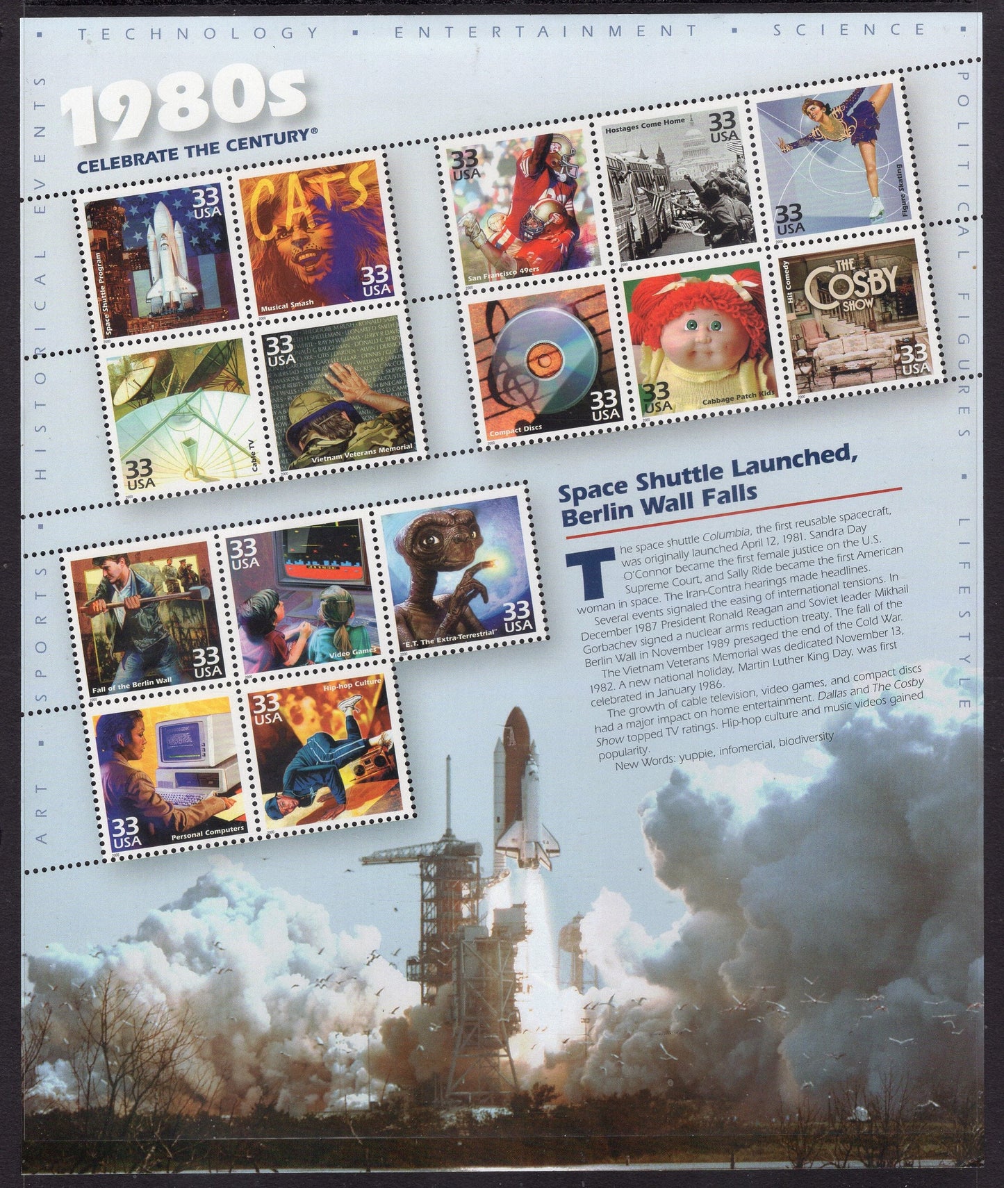 CELEBRATE the CENTURY 10 Lovely SHEETS Showing 150 Important Events Scenes 20th Century - Vintage 1998-2000 Stock# 3182-91