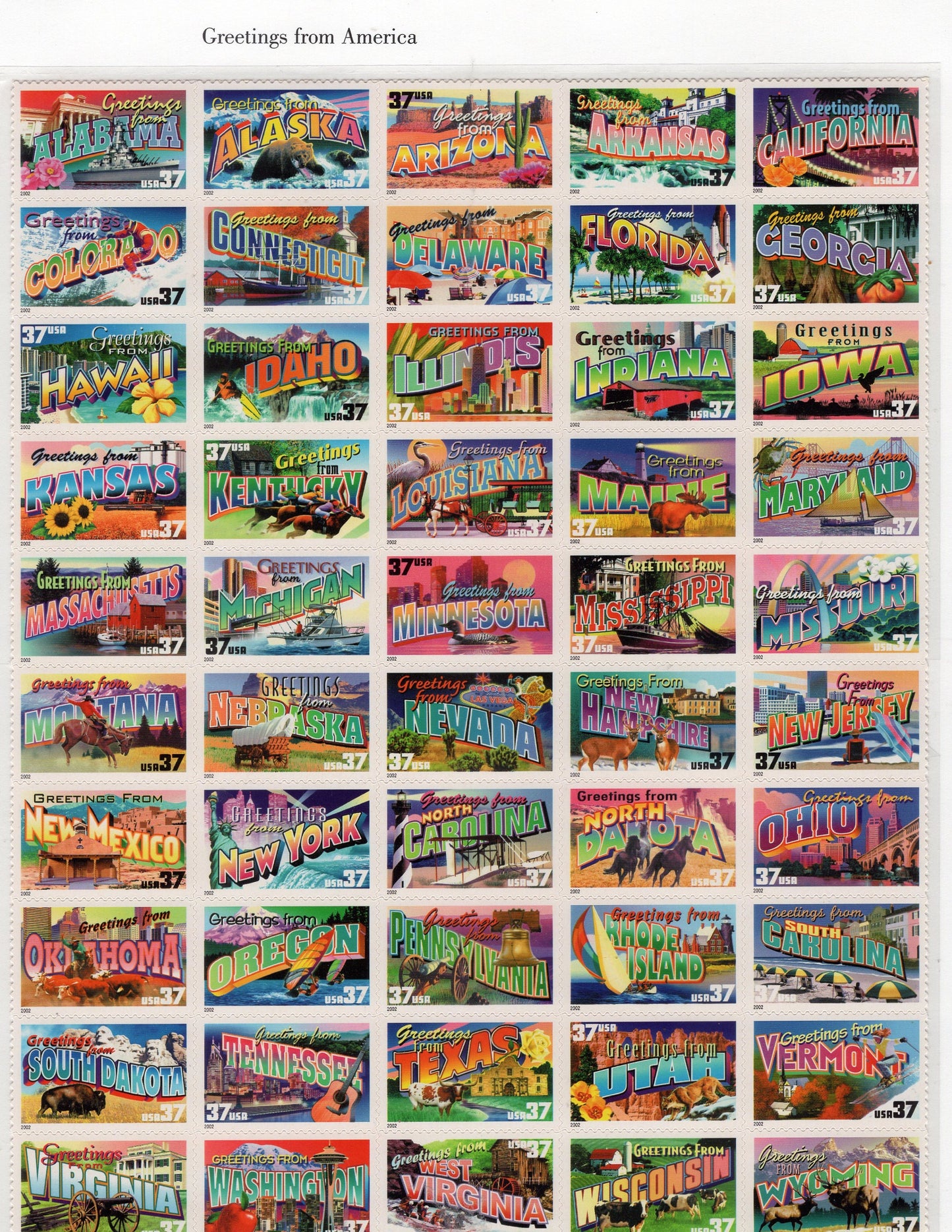GREETINGS FROM AMERICA RUSHMORe Two Commemorative Panels w/ Sheet of 50 Stamps Illustrated w/Descriptive Text Great Gift 8.5x11-FreUSA Ship