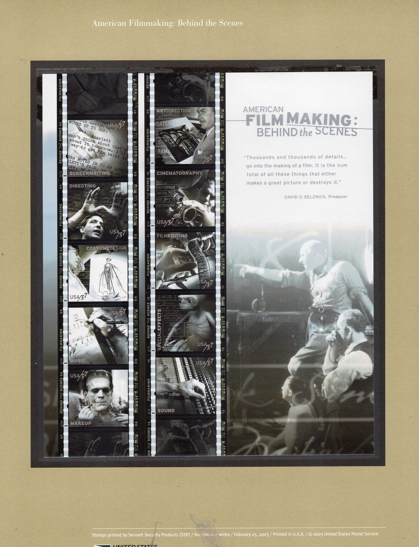 FILMMAKING inc E.T. Two Commemorative Panels w/ Sheet of 10 Stamps, Illustrated with Descriptive Great Gift 8.5x11 #680 2003