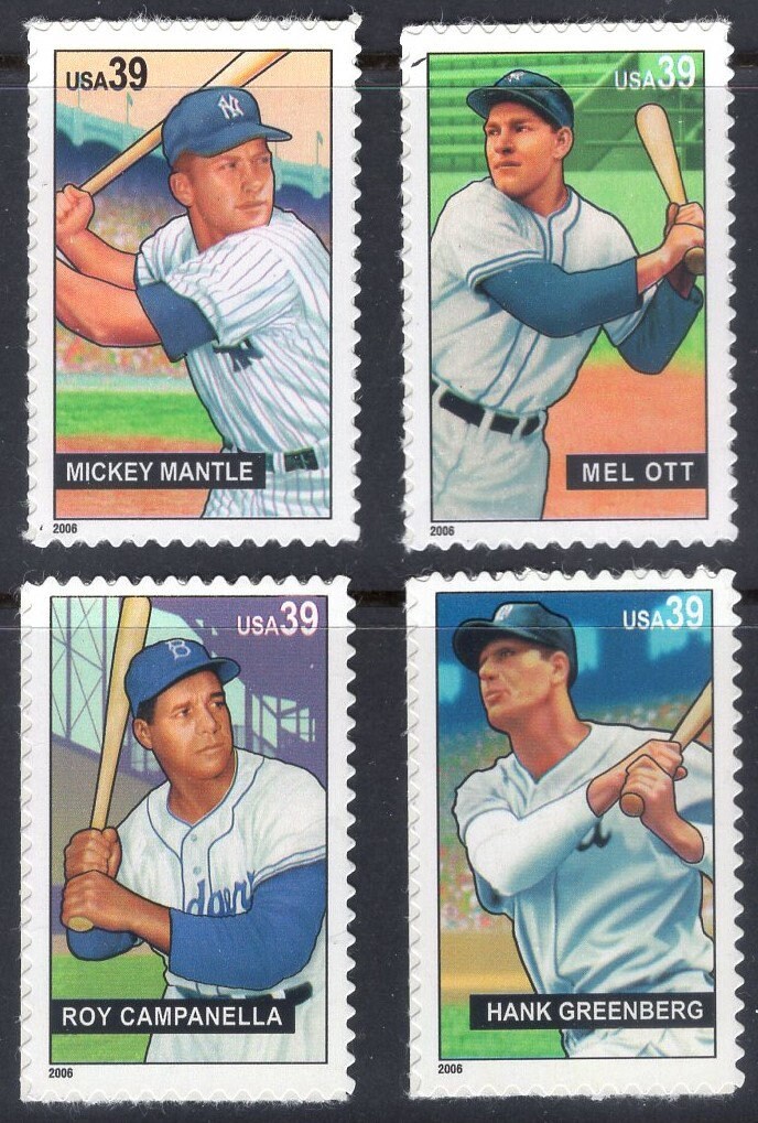 7 BASEBALL SLUGGERS MANTLE Yankees Roy Campanella Dodgers Mel Ott Hank Greenberg Postage Stamps - Vintage 2006 - Stock# 4080