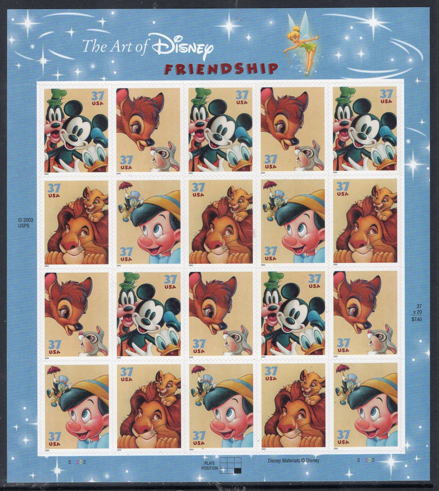 DISNEY COMPLETE COLLECTION of 5 Sheets of 20 Friendship Romance Magic Celebration Image Fresh Bright USa - Vintage 2004-2008