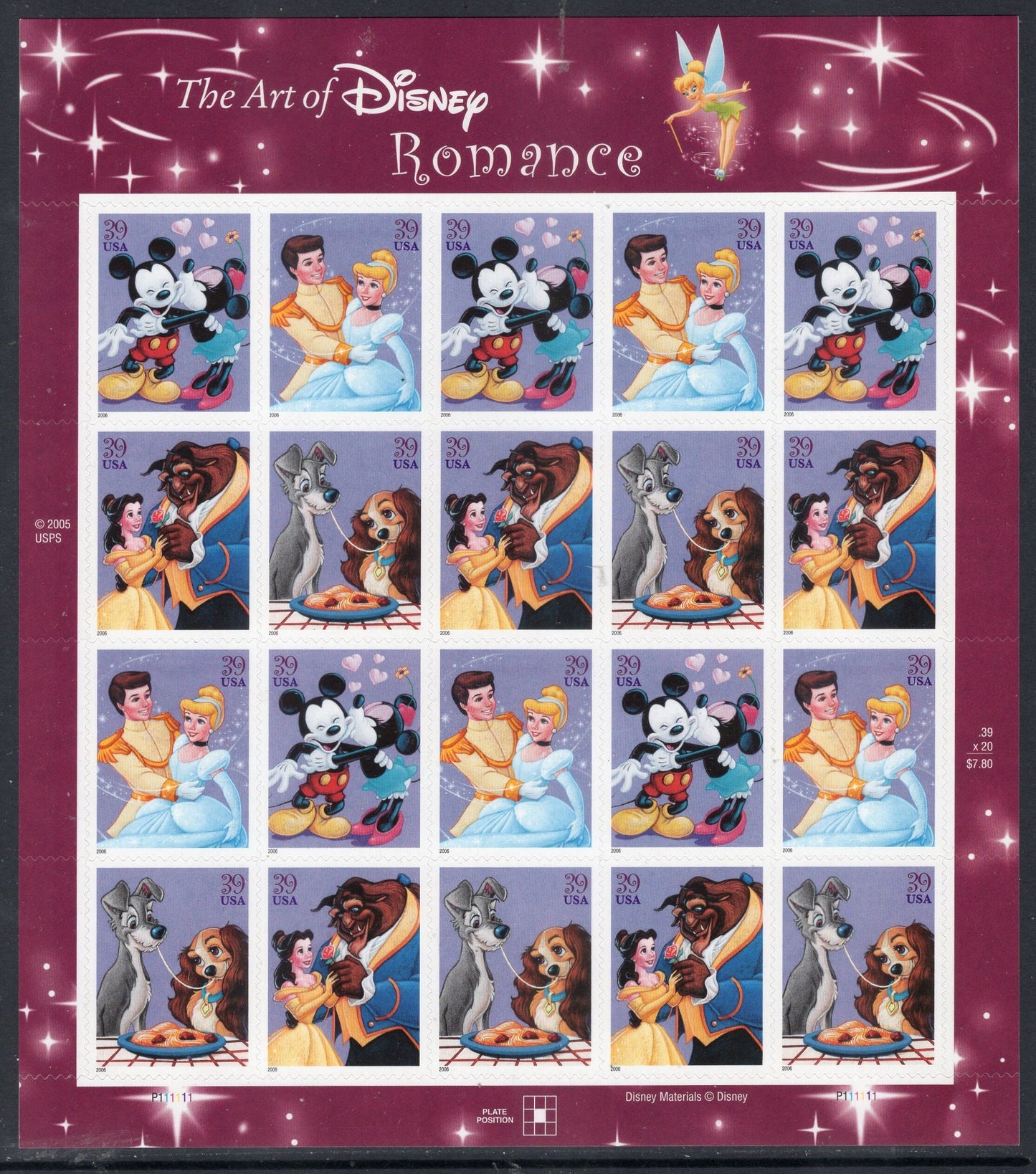 DISNEY COMPLETE COLLECTION of 5 Sheets of 20 Friendship Romance Magic Celebration Image Fresh Bright USa - Vintage 2004-2008