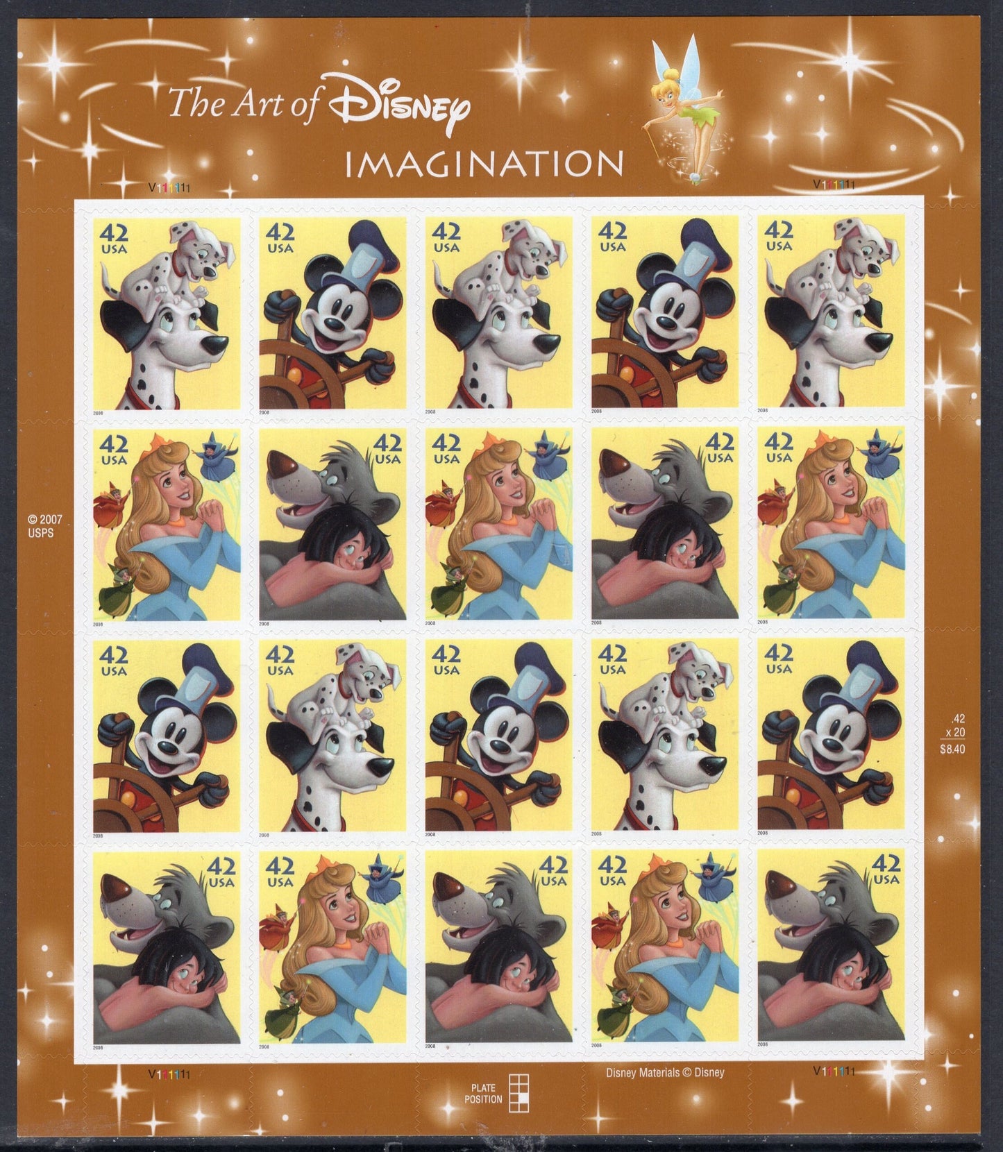 DISNEY COMPLETE COLLECTION of 5 Sheets of 20 Friendship Romance Magic Celebration Image Fresh Bright USa - Vintage 2004-2008