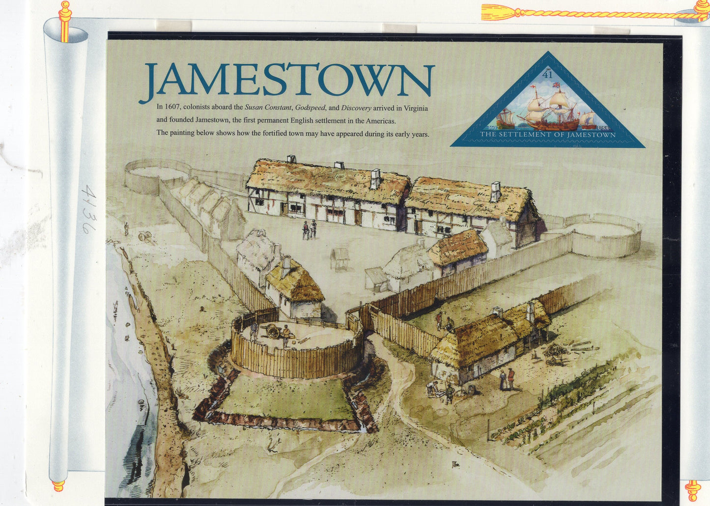 JAMESTOWN SETTLEMENT DECORATIVE Anniversary Sheet of 20 Three Sailing Ships Godspeed Bright Fresh - Vintage 2007 - Stock# 4136