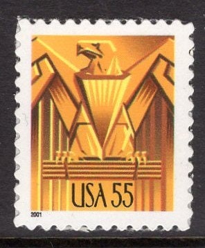2 Different ART DECO EAGLE Bright Fresh Postage Stamps in Classic "Arts Décoratifs" Design - Vintage 2001