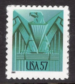 2 Different ART DECO EAGLE Bright Fresh Postage Stamps in Classic "Arts Décoratifs" Design - Vintage 2001