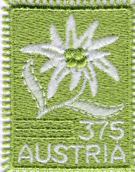 EDELWEISS EMBROIDERY SEWING Embroidered Stamp from Austria - Rather Unusual, Great Gift! -Vintage 2004 - Stock# 2005