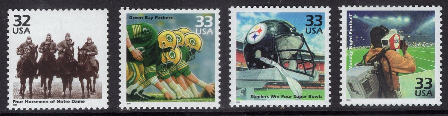 FOOTBALL COMPLETE COLLECTION of 16 United States Postage Stamps (5 scans) in Fresh Bright Mint Condition - Vintage 1969/on