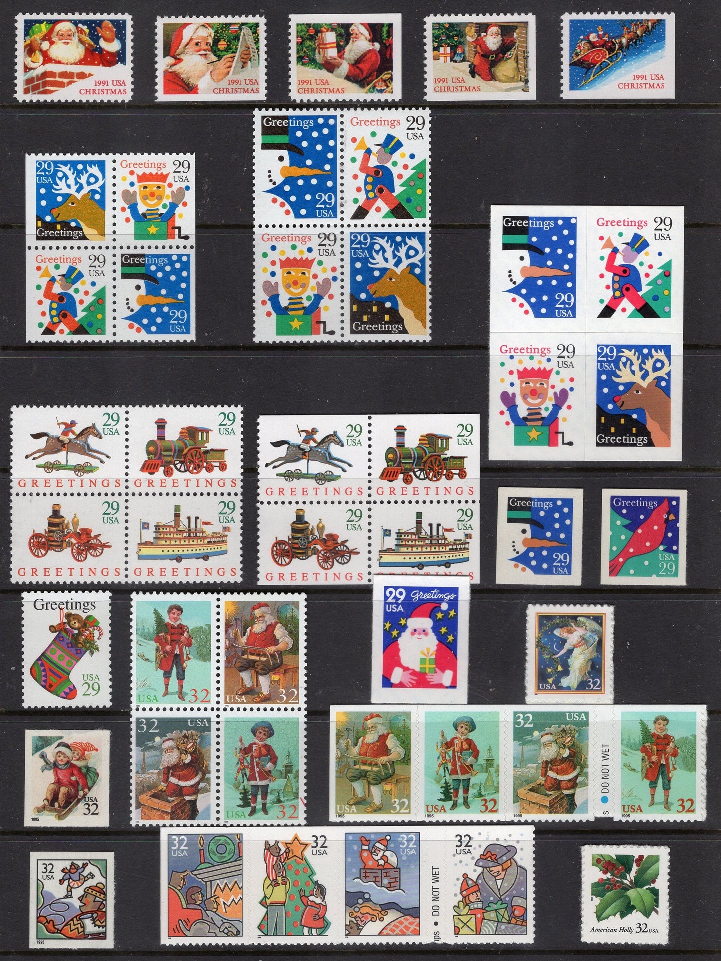 SPECTACULAR CHRISTMAS COLLECTION #2 of 128 Mint Bright USa Stamps - 3 Scans - Rarely Seen - Great Gift - Vintage 1962/on
