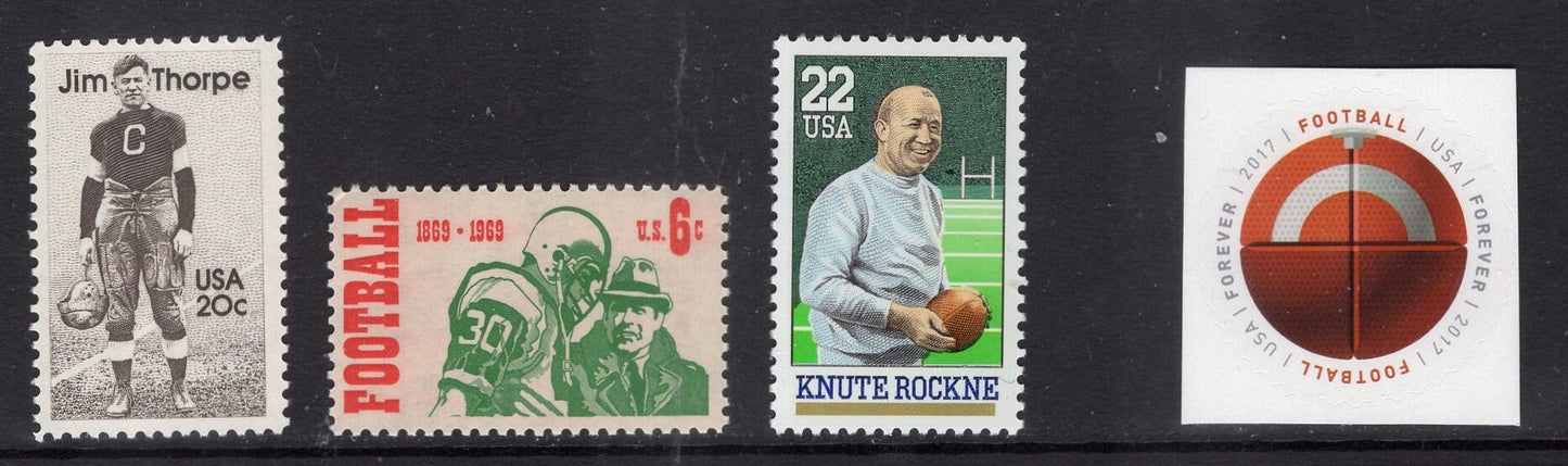 FOOTBALL COMPLETE COLLECTION of 16 United States Postage Stamps (5 scans) in Fresh Bright Mint Condition - Vintage 1969/on