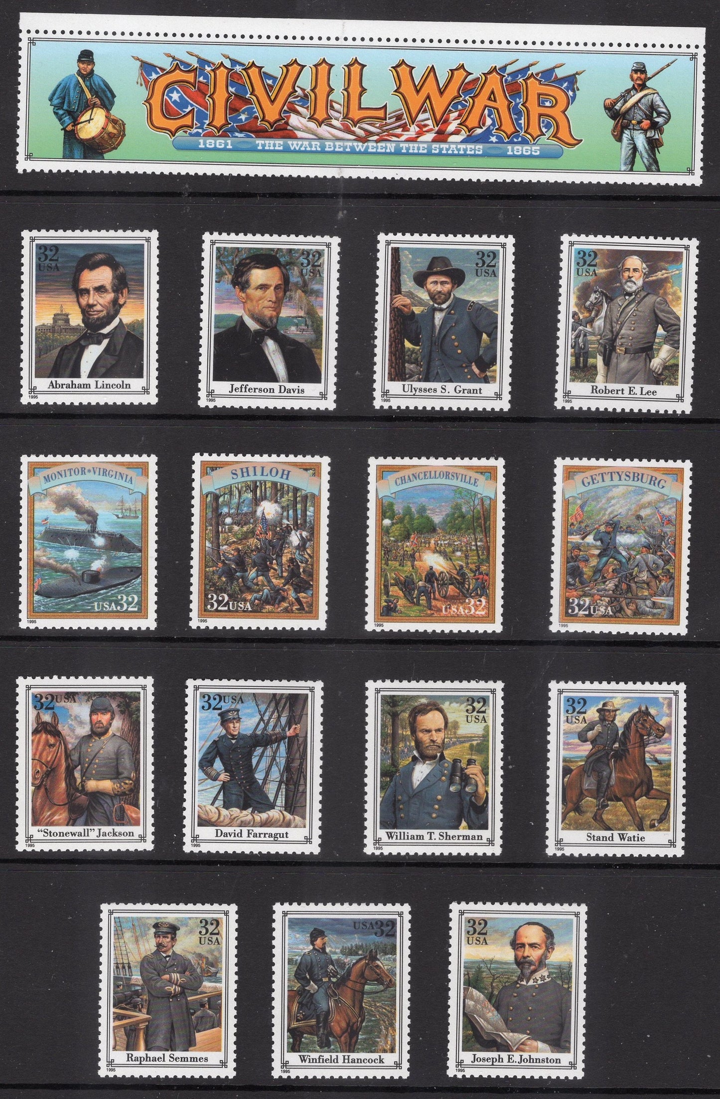 30 CIVIL WAR Stamps COMPLETE 1961-on Collection of 30 Bright Never Hinged Postage Stamps - Vintage 1961-on - Stock# 1178//
